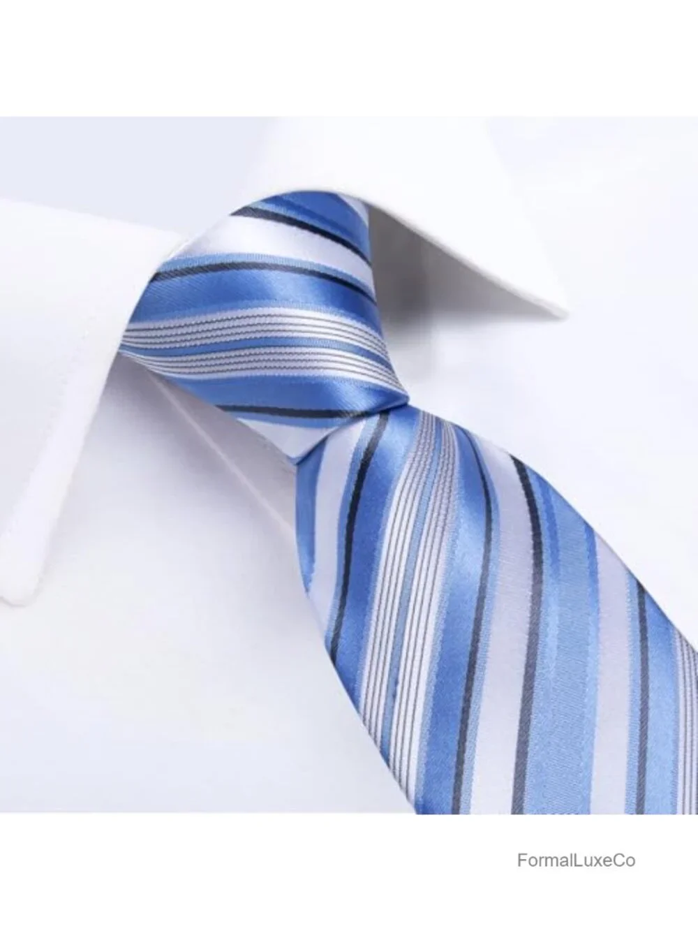 Men's Silk Tie & Pocket Square Set with Cufflinks, Plaid Striped Necktie